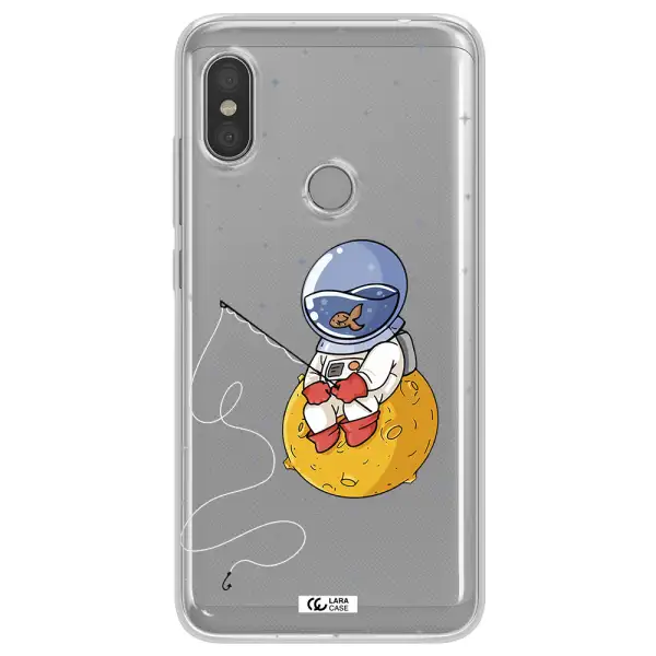 a cartoon of an astronaut sitting on a moon Xiaomi Redmi Note 6 Pro Clear TPU Case