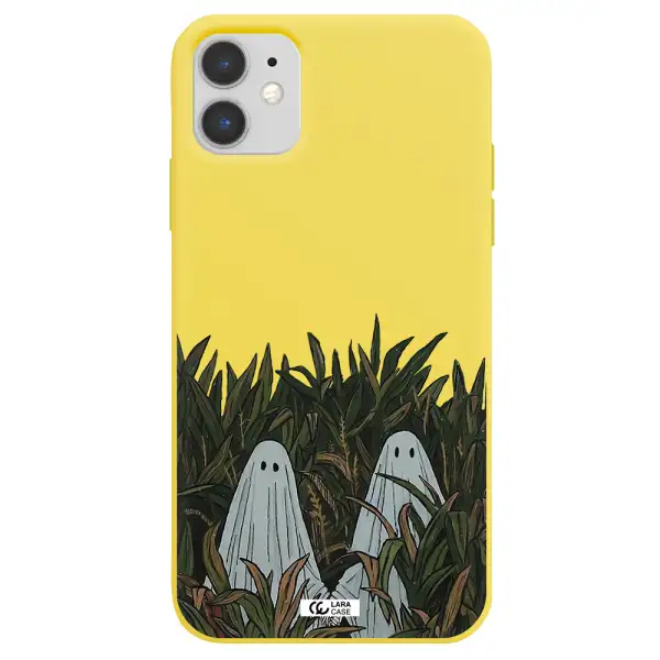 a group of ghosts in a field of grass Apple iPhone 11 Silicone canary yellow Case