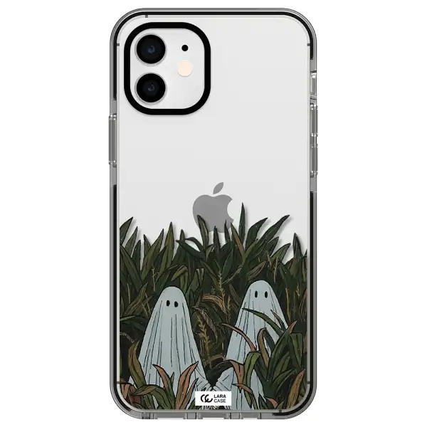 a group of ghosts in a field of grass Apple iPhone 12 impact black border Case