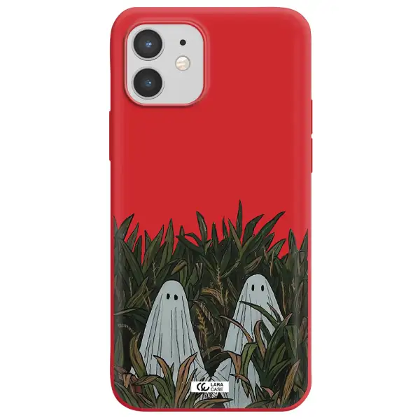 a group of ghosts in a field of grass Apple iPhone 12 mini Silicone Imperial Red Case
