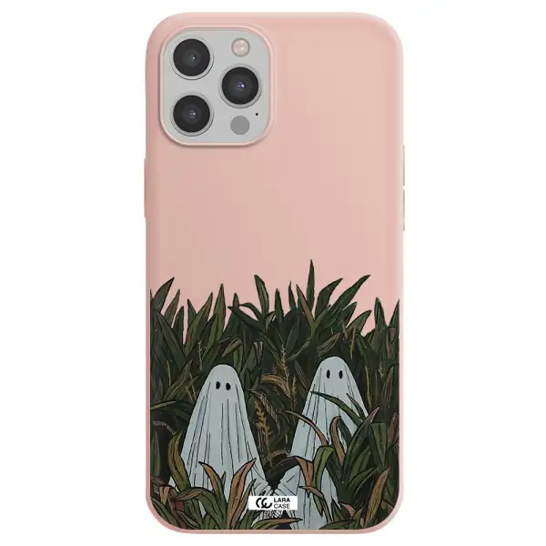 a group of ghosts in a field of grass Apple iPhone 12 pro Silicone pastel pink Case