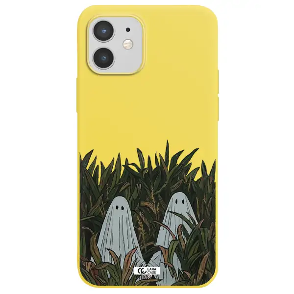 a group of ghosts in a field of grass Apple iPhone 12 Silicone canary yellow Case