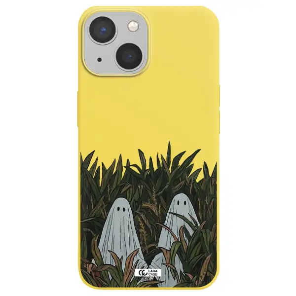 a group of ghosts in a field of grass Apple iPhone 13 Silicone canary yellow Case
