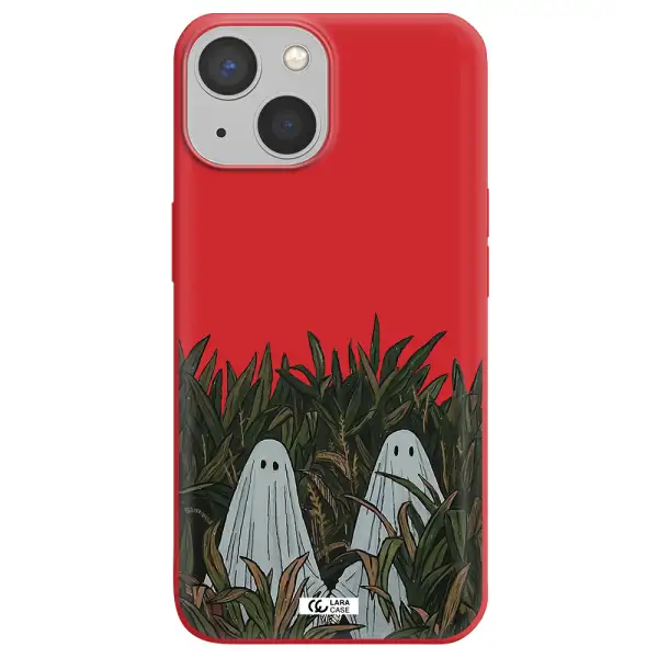 a group of ghosts in a field of grass Apple iPhone 13 Silicone Imperial Red Case