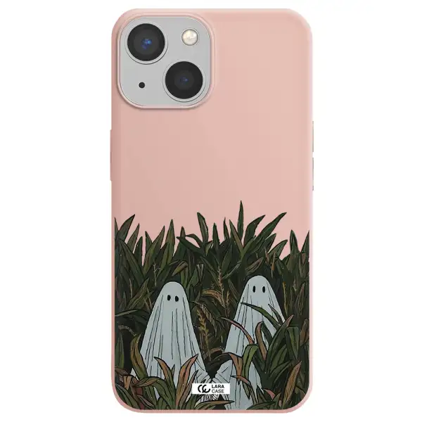a group of ghosts in a field of grass Apple iPhone 13 Silicone pastel pink Case
