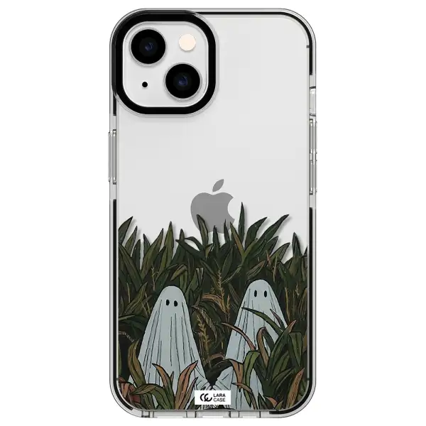 a group of ghosts in a field of grass Apple iPhone 14 impact black border Case