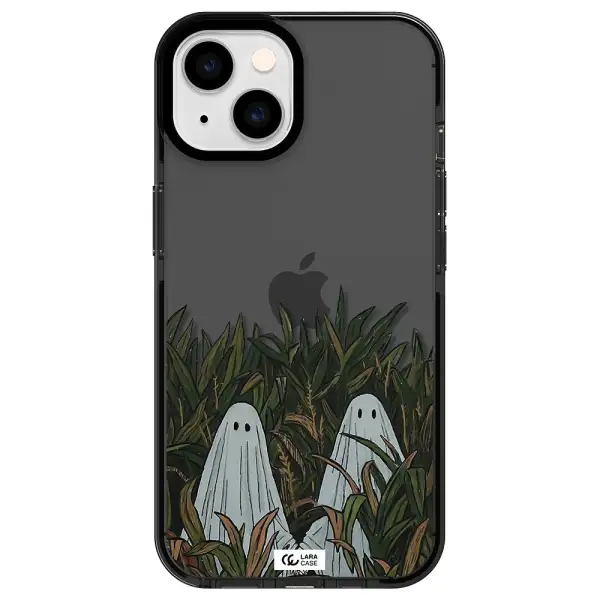 a group of ghosts in a field of grass Apple iPhone 14 impact Smoke Black Case