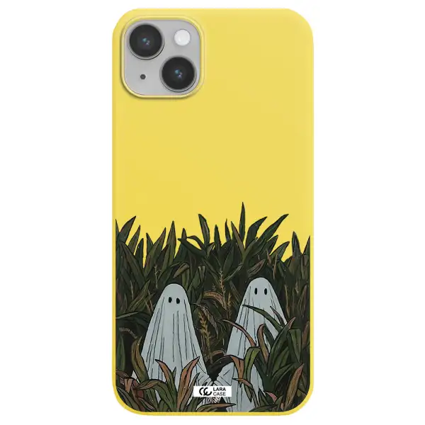 a group of ghosts in a field of grass Apple iPhone 14 plus Silicone canary yellow Case
