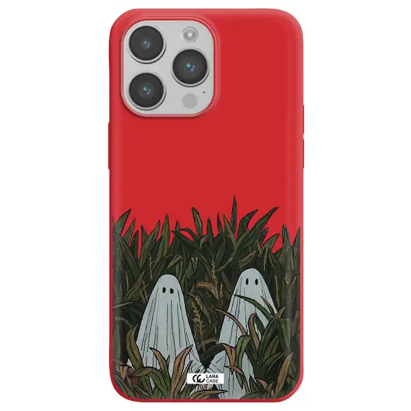 a group of ghosts in a field of grass Apple iPhone 14 pro max Silicone Imperial Red Case