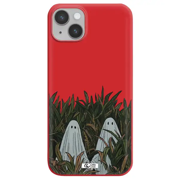 a group of ghosts in a field of grass Apple iPhone 14 Silicone Imperial Red Case