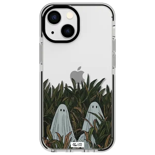 a group of ghosts in a field of grass Apple iPhone 15 impact black border Case