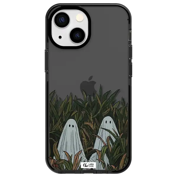 a group of ghosts in a field of grass Apple iPhone 15 impact Smoke Black Case