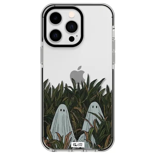 a group of ghosts in a field of grass Apple iPhone 15 Pro Max impact black border Case