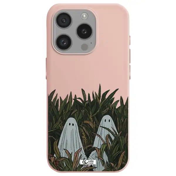 A Group Of Ghosts In A Field Of Grass Apple Iphone 15 Pro Silicone Pastel Pink Case