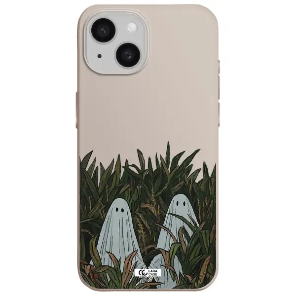 a group of ghosts in a field of grass Apple iPhone 15 Silicone Stone Case