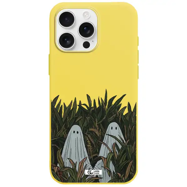 A Group Of Ghosts In A Field Of Grass Apple Iphone 16 Pro Max Silicone Canary Yellow Case