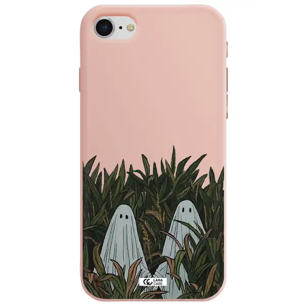 a group of ghosts in a field of grass Apple iPhone se 2020 Silicone pastel pink Case