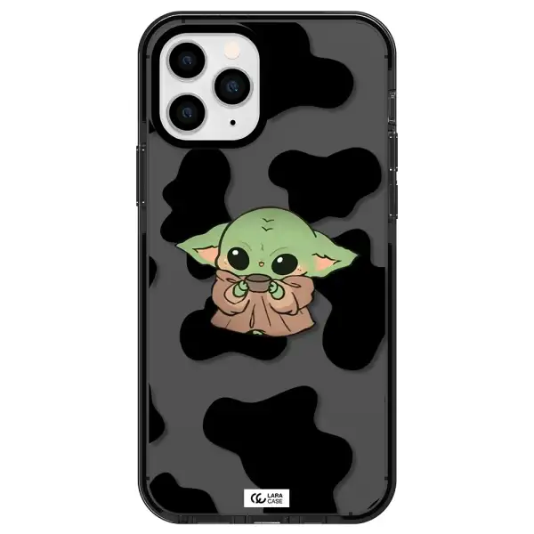 a cartoon of a baby yoda Apple iPhone 11 pro impact Smoke Black Case