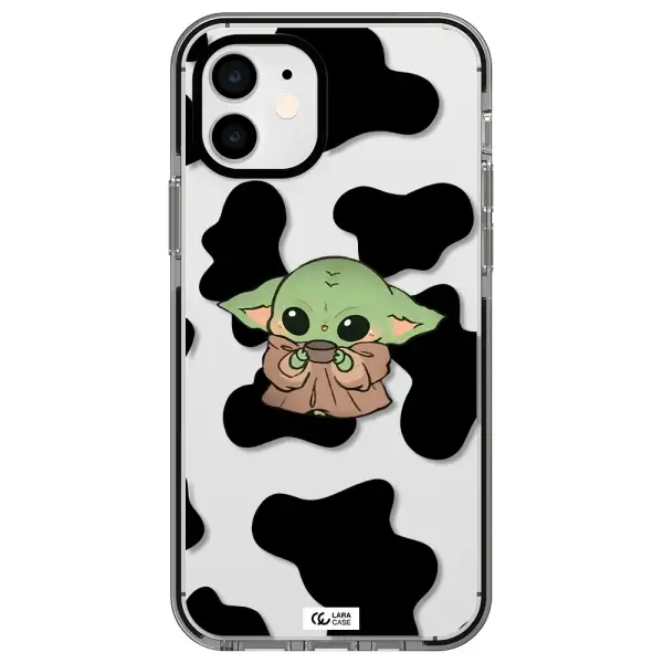 a cartoon of a baby yoda Apple iPhone 12 impact black border Case