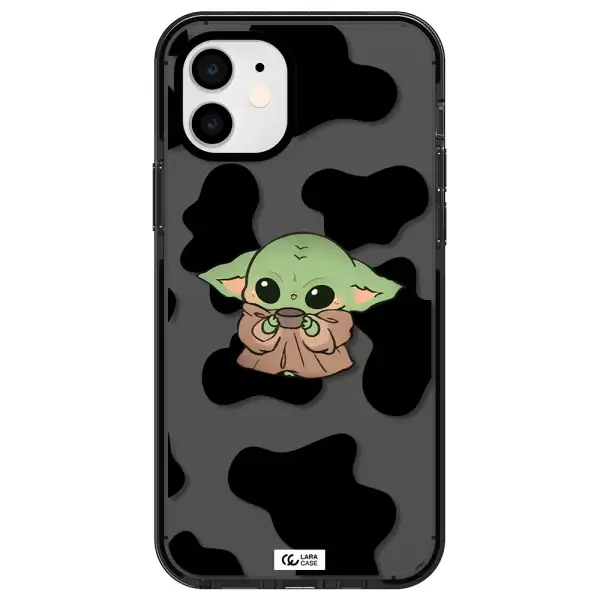 a cartoon of a baby yoda Apple iPhone 12 impact Smoke Black Case