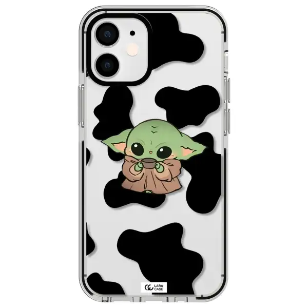 a cartoon of a baby yoda Apple iPhone 12 mini impact black border Case