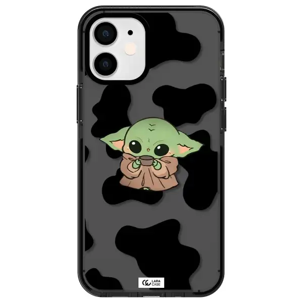 a cartoon of a baby yoda Apple iPhone 12 mini impact Smoke Black Case