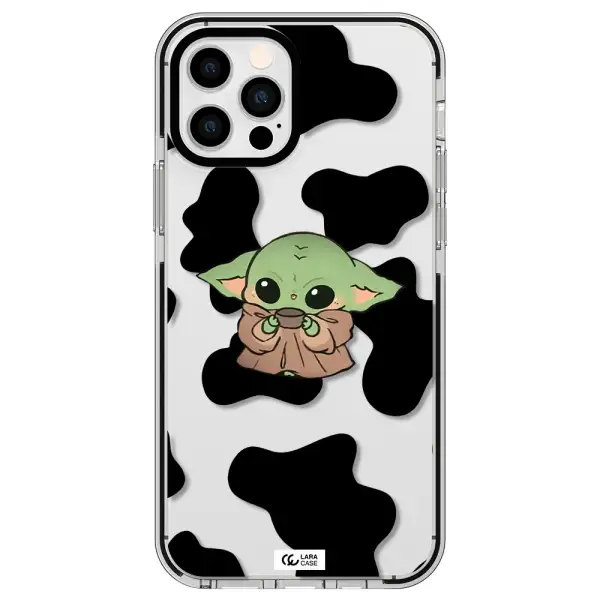 a cartoon of a baby yoda Apple iPhone 12 pro impact black border Case