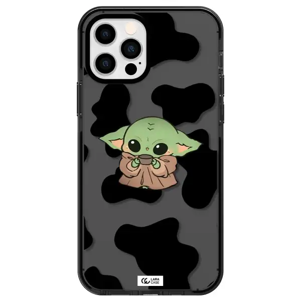 a cartoon of a baby yoda Apple iPhone 12 pro impact Smoke Black Case