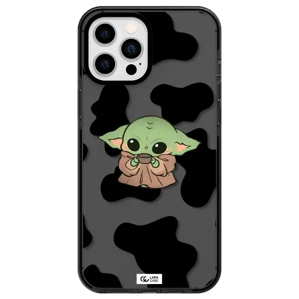 a cartoon of a baby yoda Apple iPhone 12 pro max impact Smoke Black Case