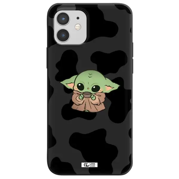 a cartoon of a baby yoda Apple iPhone 12 Silicone black Case