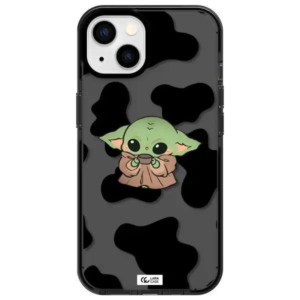 a cartoon of a baby yoda Apple iPhone 13 impact Smoke Black Case