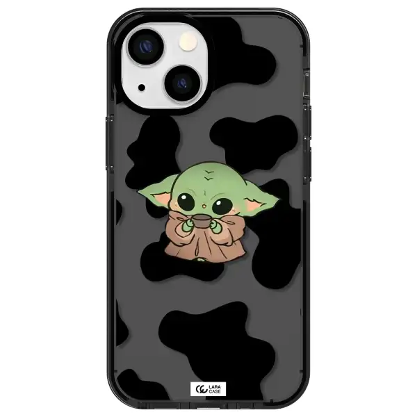 a cartoon of a baby yoda Apple iPhone 13 mini impact Smoke Black Case