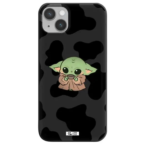 a cartoon of a baby yoda Apple iPhone 14 plus Silicone black Case