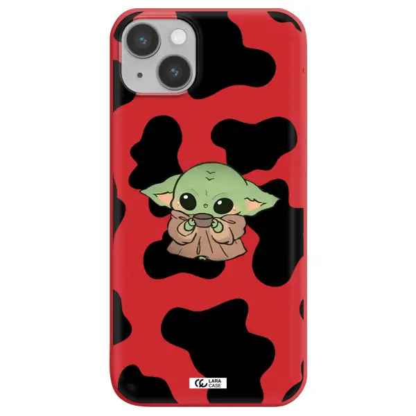 a cartoon of a baby yoda Apple iPhone 14 plus Silicone Imperial Red Case