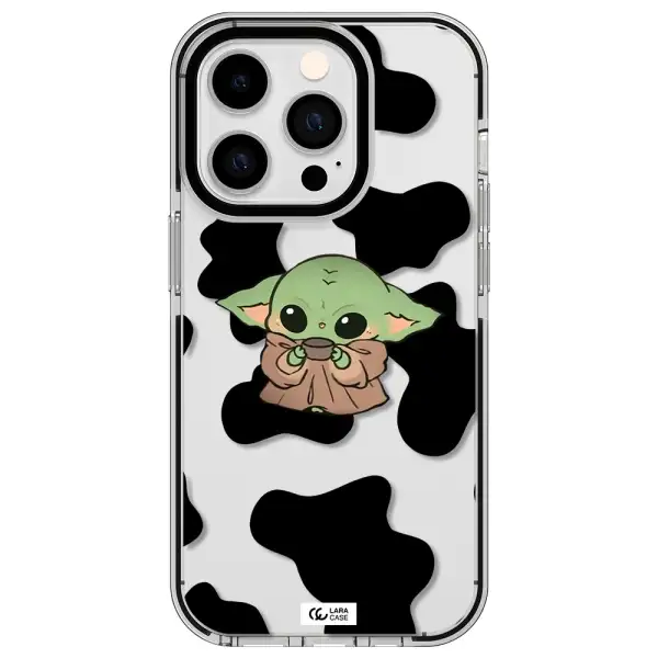 a cartoon of a baby yoda Apple iPhone 14 pro impact black border Case