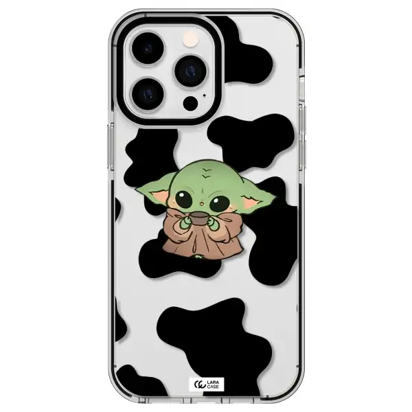 a cartoon of a baby yoda Apple iPhone 14 pro max impact black border Case