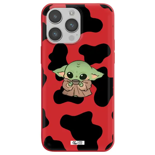a cartoon of a baby yoda Apple iPhone 14 pro Silicone Imperial Red Case