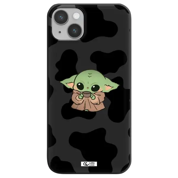 a cartoon of a baby yoda Apple iPhone 14 Silicone black Case