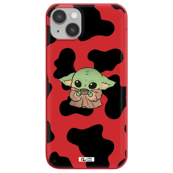 a cartoon of a baby yoda Apple iPhone 14 Silicone Imperial Red Case