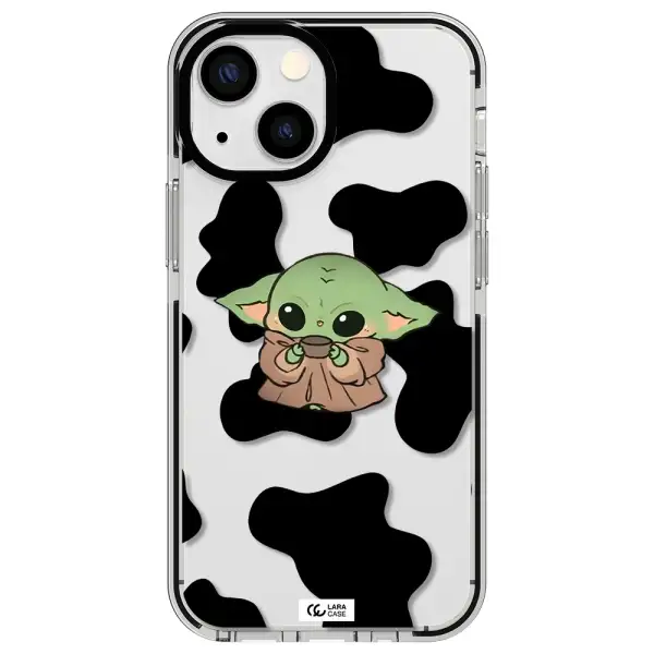 a cartoon of a baby yoda Apple iPhone 15 impact black border Case
