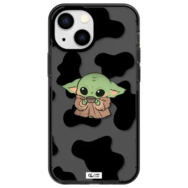 a cartoon of a baby yoda Apple iPhone 15 Plus impact Smoke Black Case