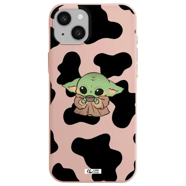 a cartoon of a baby yoda Apple iphone 15 plus Silicone pastel pink Case