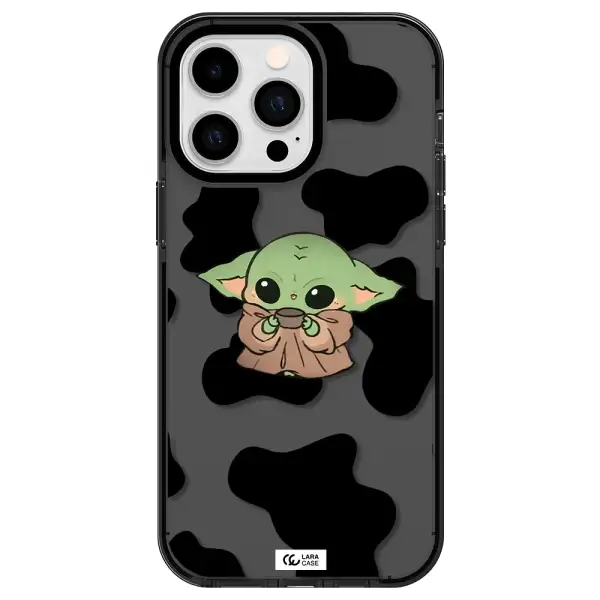 a cartoon of a baby yoda Apple iPhone 15 Pro impact Smoke Black Case