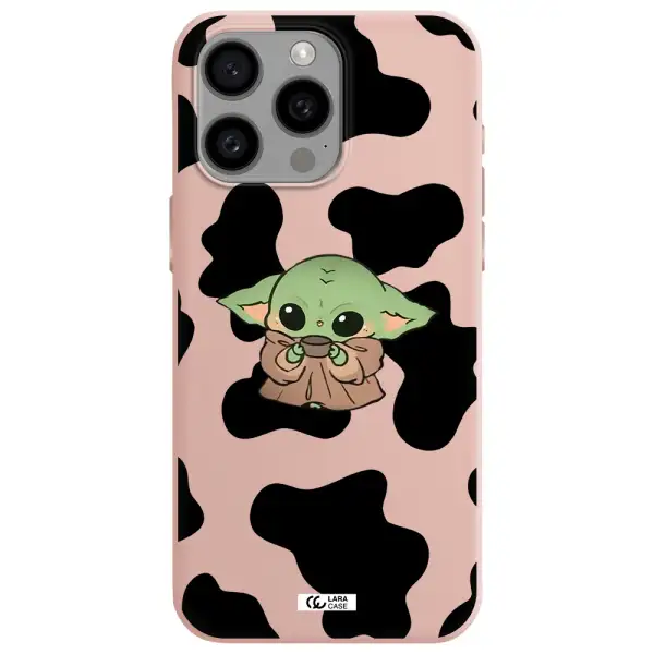 a cartoon of a baby yoda Apple Iphone 15 Pro max Silicone pastel pink Case