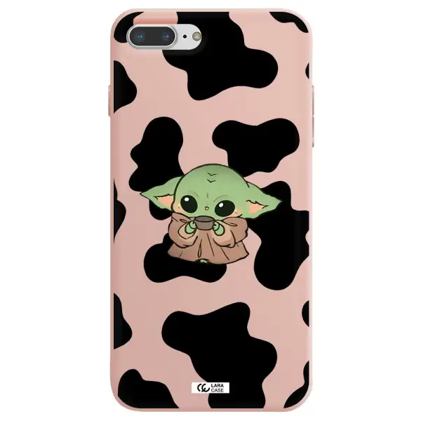a cartoon of a baby yoda Apple iPhone 7 plus Silicone pastel pink Case
