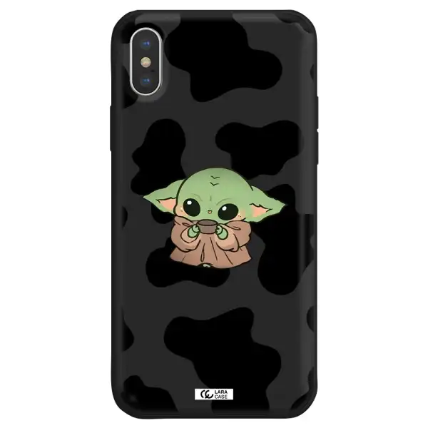 a cartoon of a baby yoda Apple iPhone X Silicone black Case