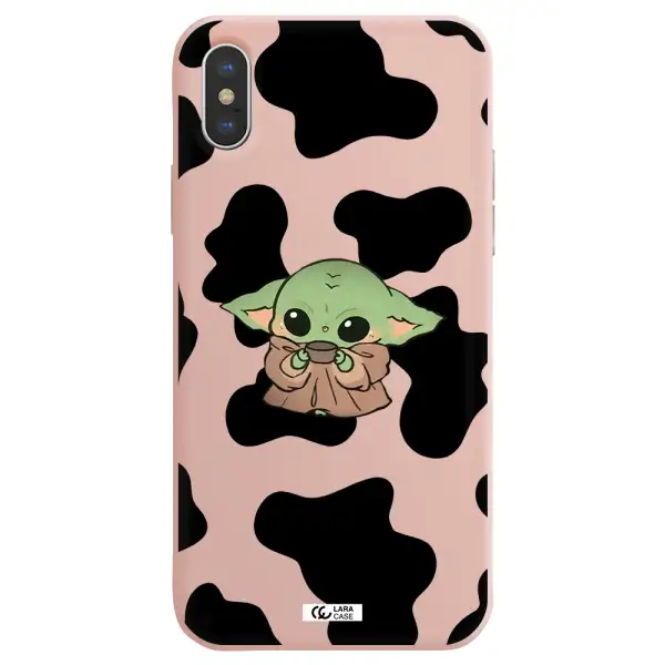 a cartoon of a baby yoda Apple iPhone XS Silicone pastel pink Case