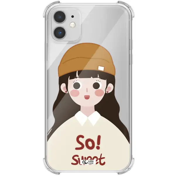 a cartoon of a girl with brown hair Apple iPhone 11 Clear PC Case