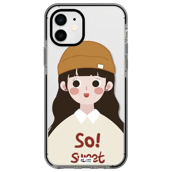 a cartoon of a girl with brown hair Apple iPhone 11 impact black border Case