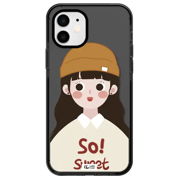 a cartoon of a girl with brown hair Apple iPhone 11 impact Smoke Black Case